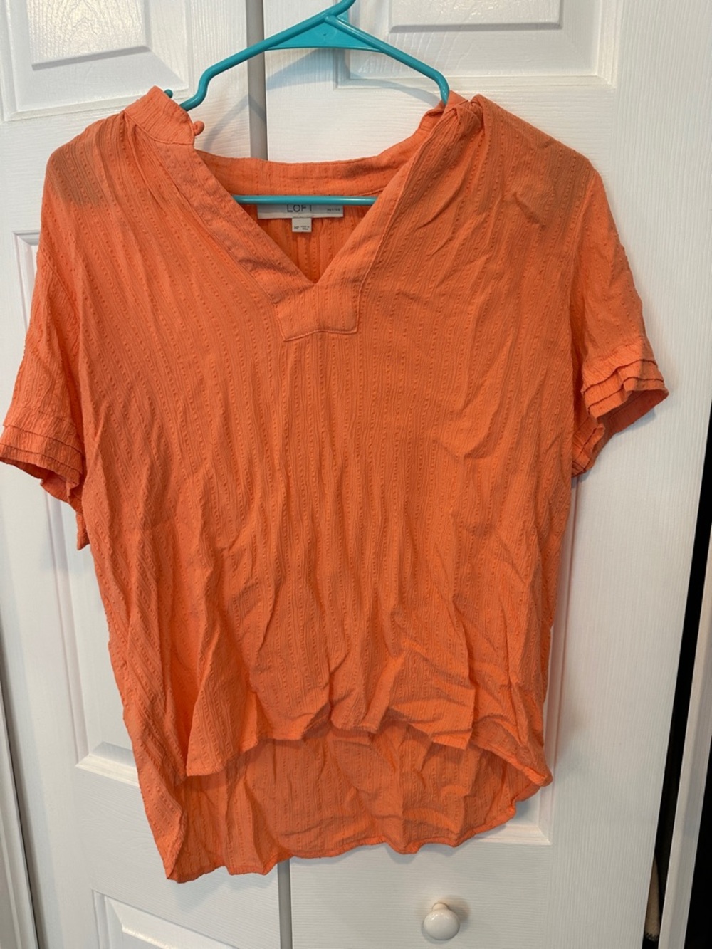 LOFT Coral-Orange Short Sleeve V-Neck Tunic Top